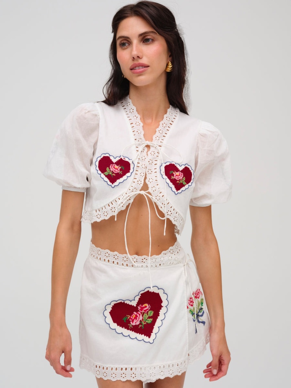 ❤️ Rare NWT For Love & Lemons Mi Amore Embroidered Set Size XS Top & Skirt